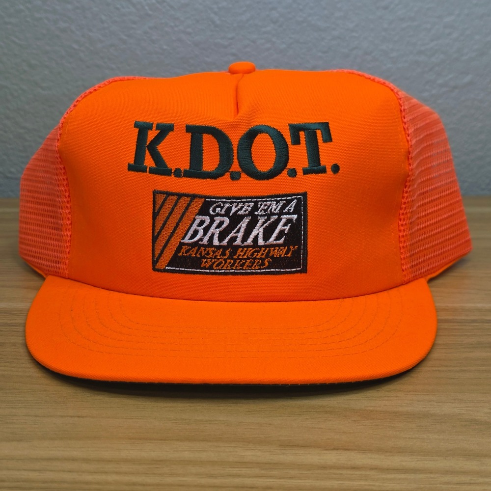 Vintage USA KDOT Kansas Highway Workers Orange Mesh Snapback Adjustable Hat